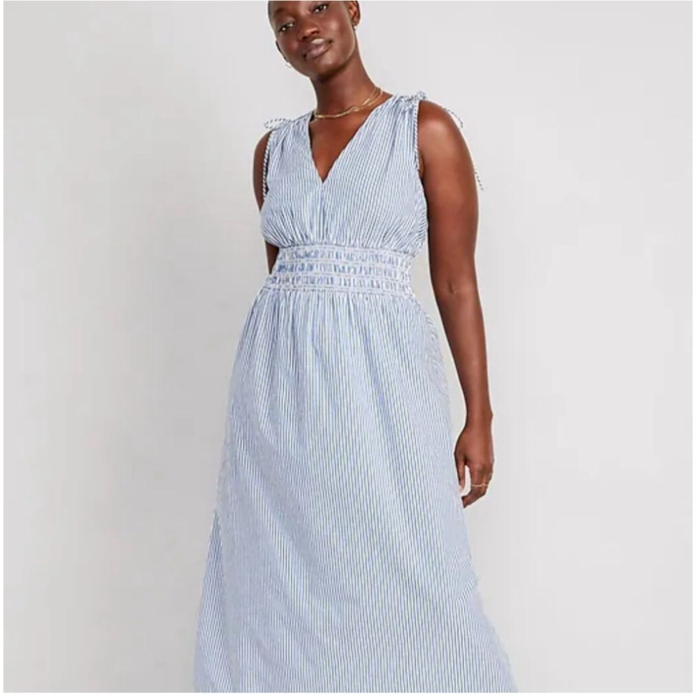 Old Navy Blue and White Striped Midi Dress
